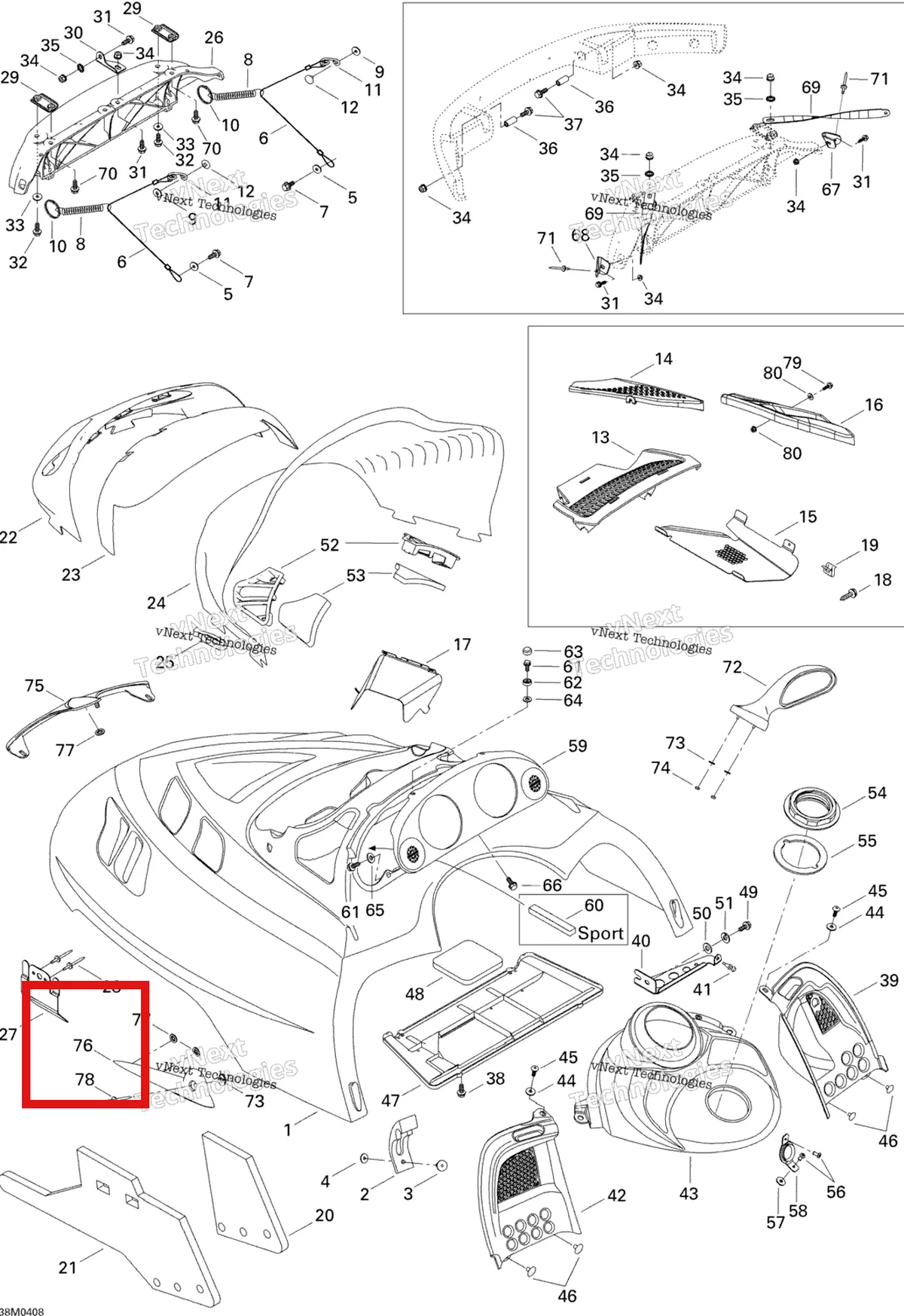 Деталь 517302781 на схеме узла 2004 Ski-Doo Legend 600 HO SDI Hood