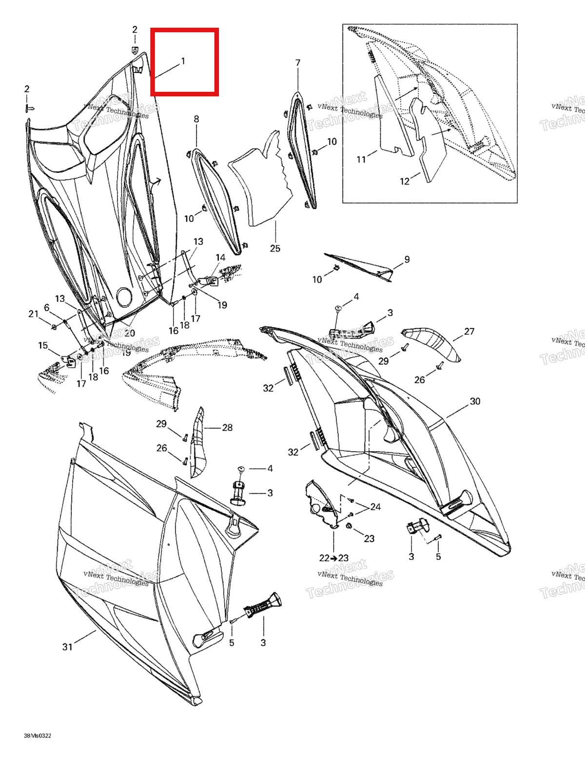 Деталь 517302790 на схеме узла 2003 Ski-Doo Summit X 800 HO Hood