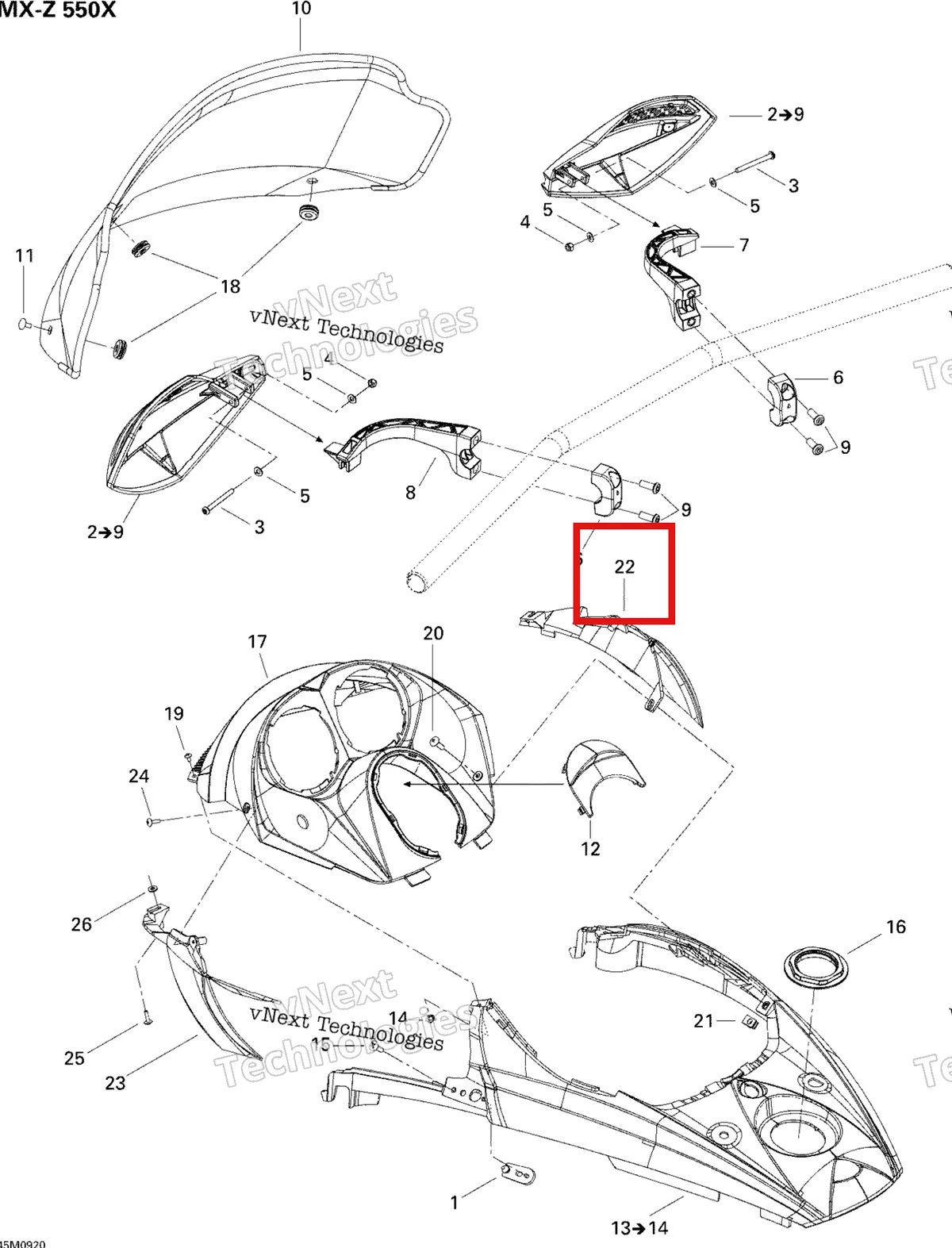 Деталь 517302798 на схеме узла 2009 Ski-Doo MX Z 550X Windshield And Console
