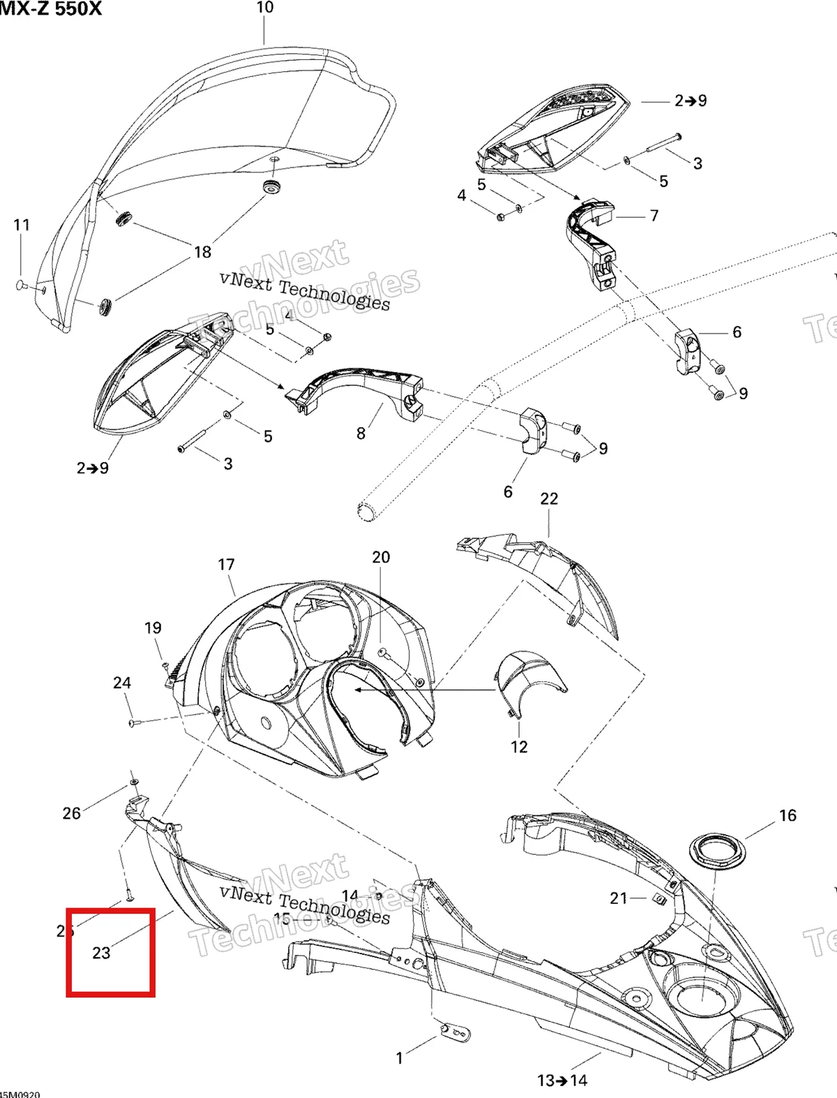 Деталь 517302799 на схеме узла 2009 Ski-Doo MX Z 550X Windshield And Console