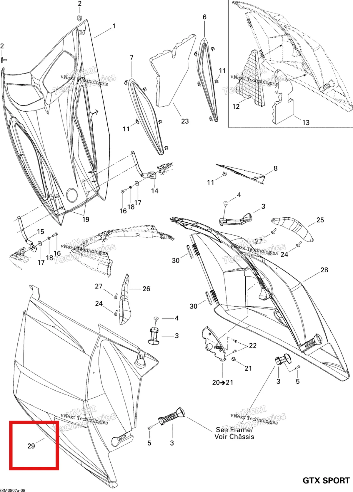 Деталь 517302803 на схеме узла 2008 Ski-Doo GTX SPORT 600 HO SDI Hood Sport