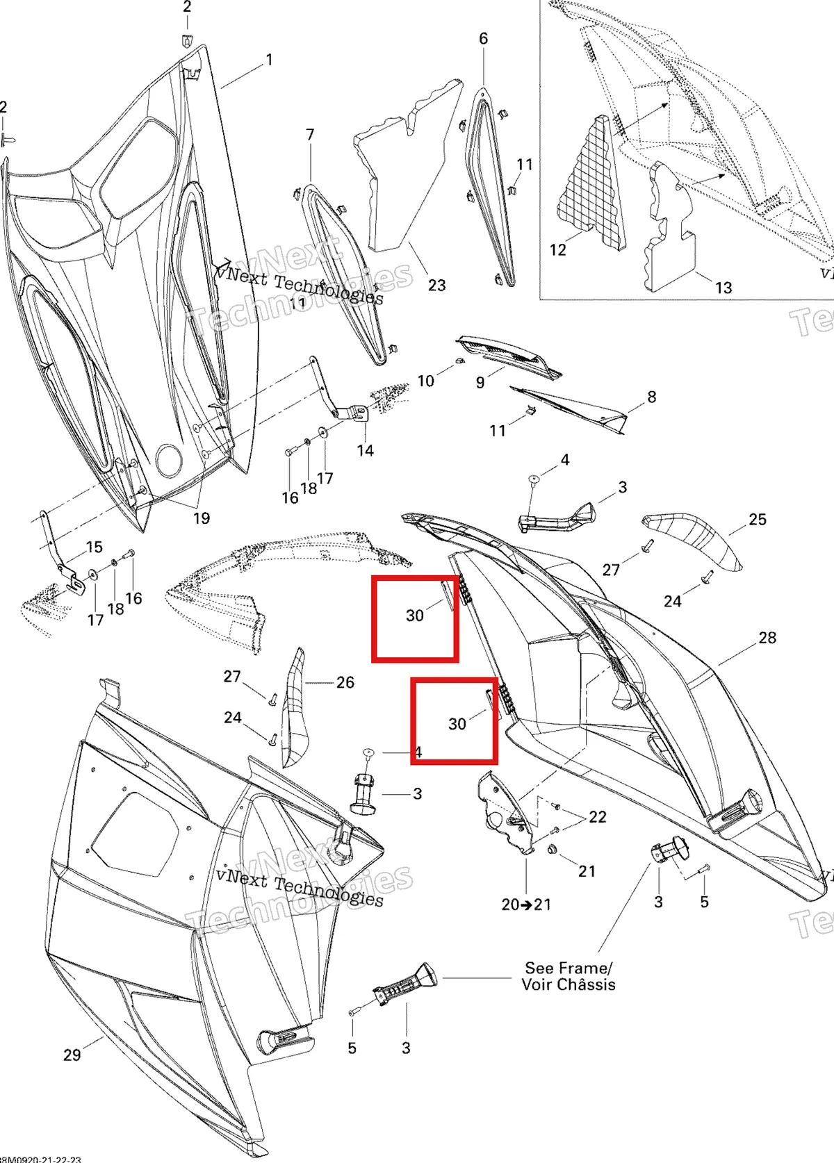 Деталь 517302823 (Деталь Hinge Lock) на схеме узла 2009 Ski-Doo GSX Fan Hood