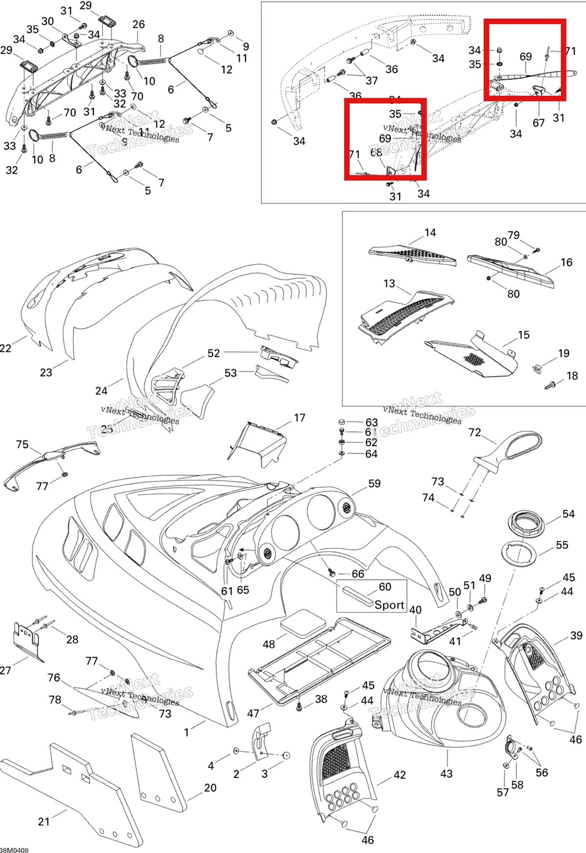 Деталь 517302837 на схеме узла 2004 Ski-Doo Legend 600 HO SDI Hood