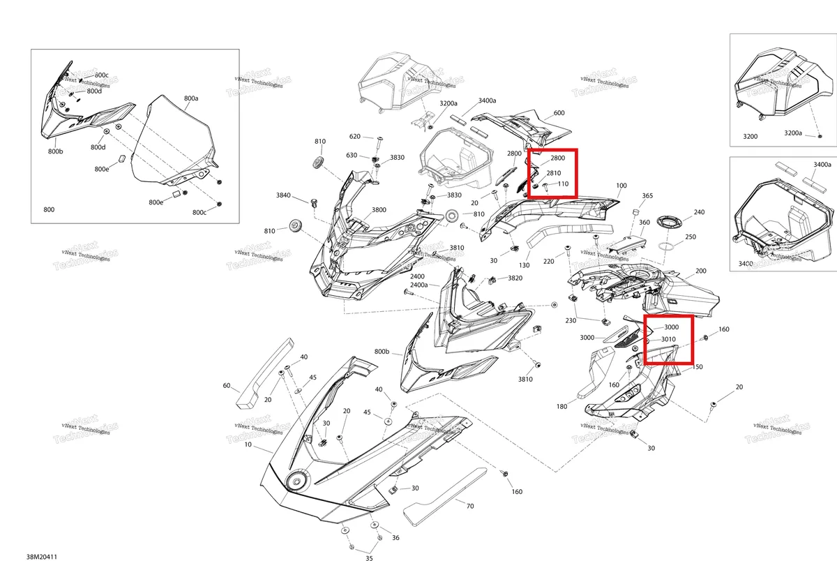 Деталь 517302841 (Уплотнитель резиновый) на схеме узла 2020 Ski-Doo BACKCOUNTRY 600R E-TEC Body - Hood Section - Gulfstream Blue
