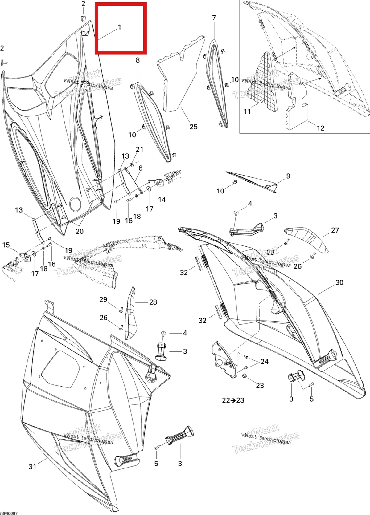 Деталь 517302964 на схеме узла 2006 Ski-Doo GSX 600 HO SDI Hood
