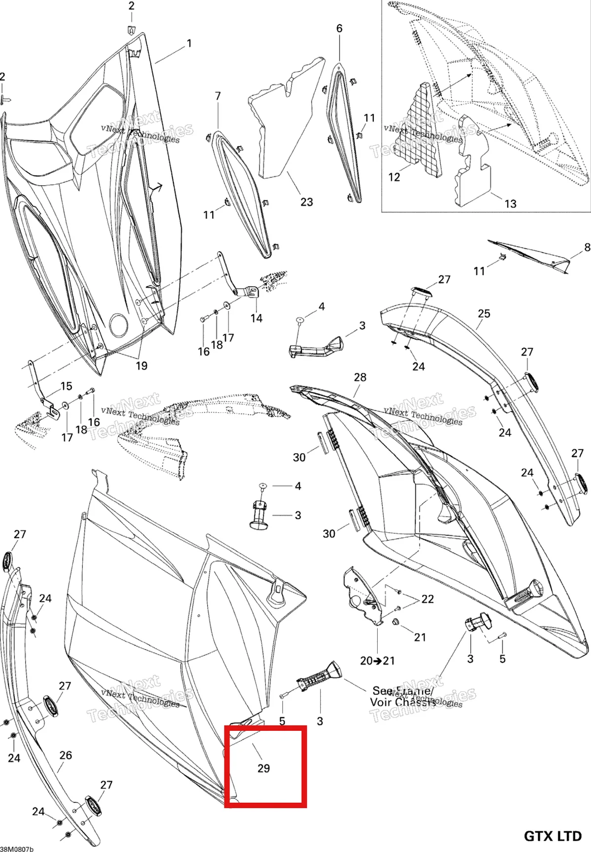 Деталь 517303042 на схеме узла 2008 Ski-Doo GTX LTD 600 HO SDI Hood Ltd