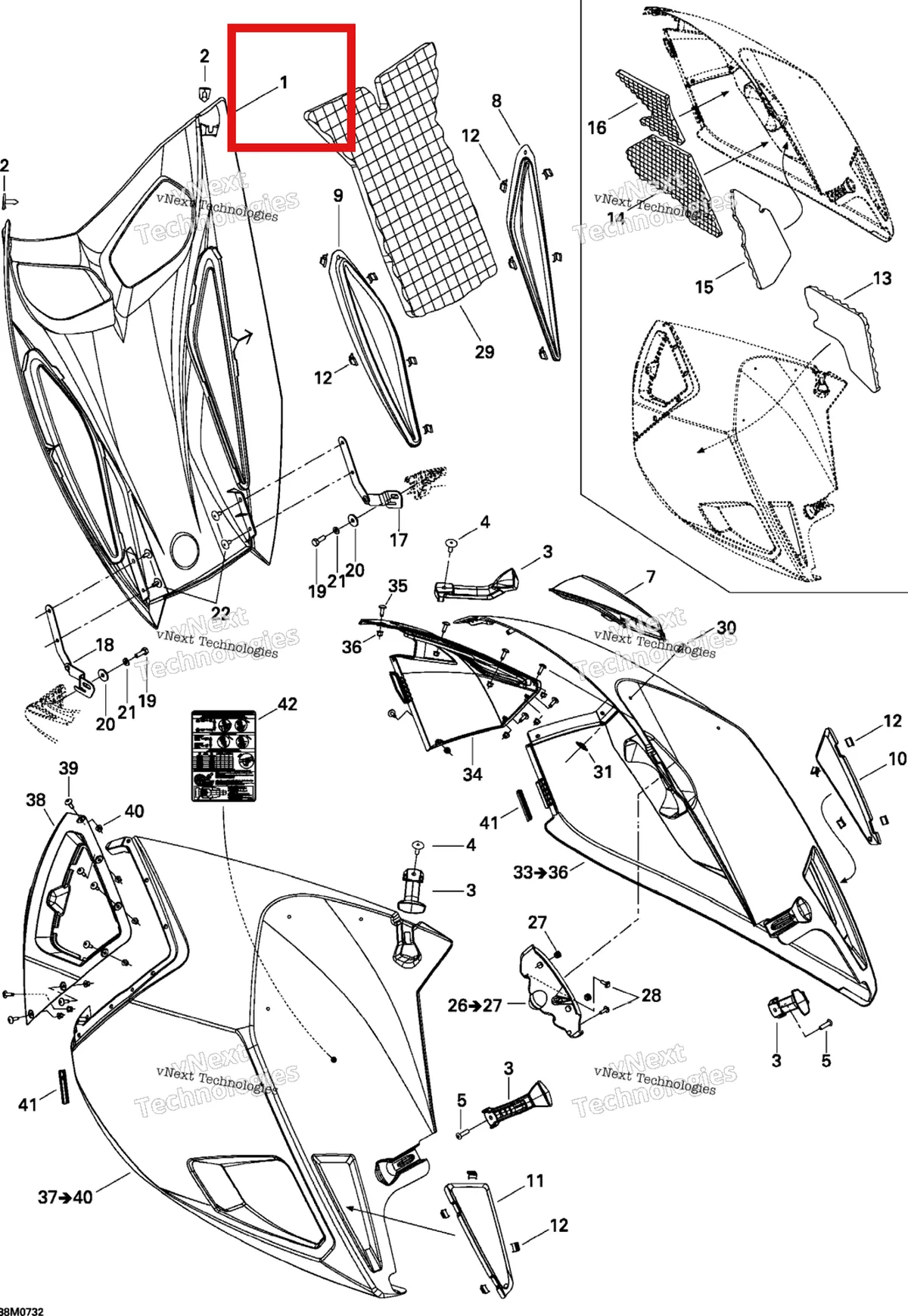 Деталь 517303053 на схеме узла 2007 Ski-Doo Summit Highmark & Highmark X 1000 SDI Hood