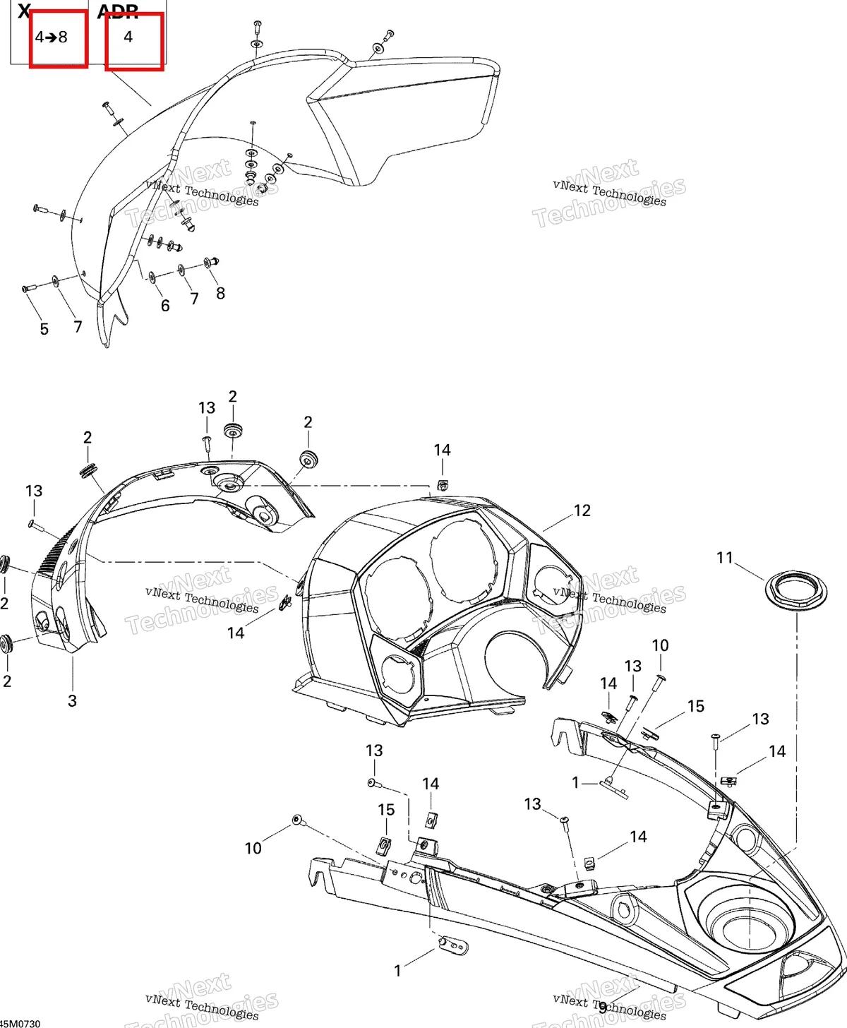 Деталь 517303140 на схеме узла 2007 Ski-Doo MACH Z Adrenaline Windshield And Console Adr