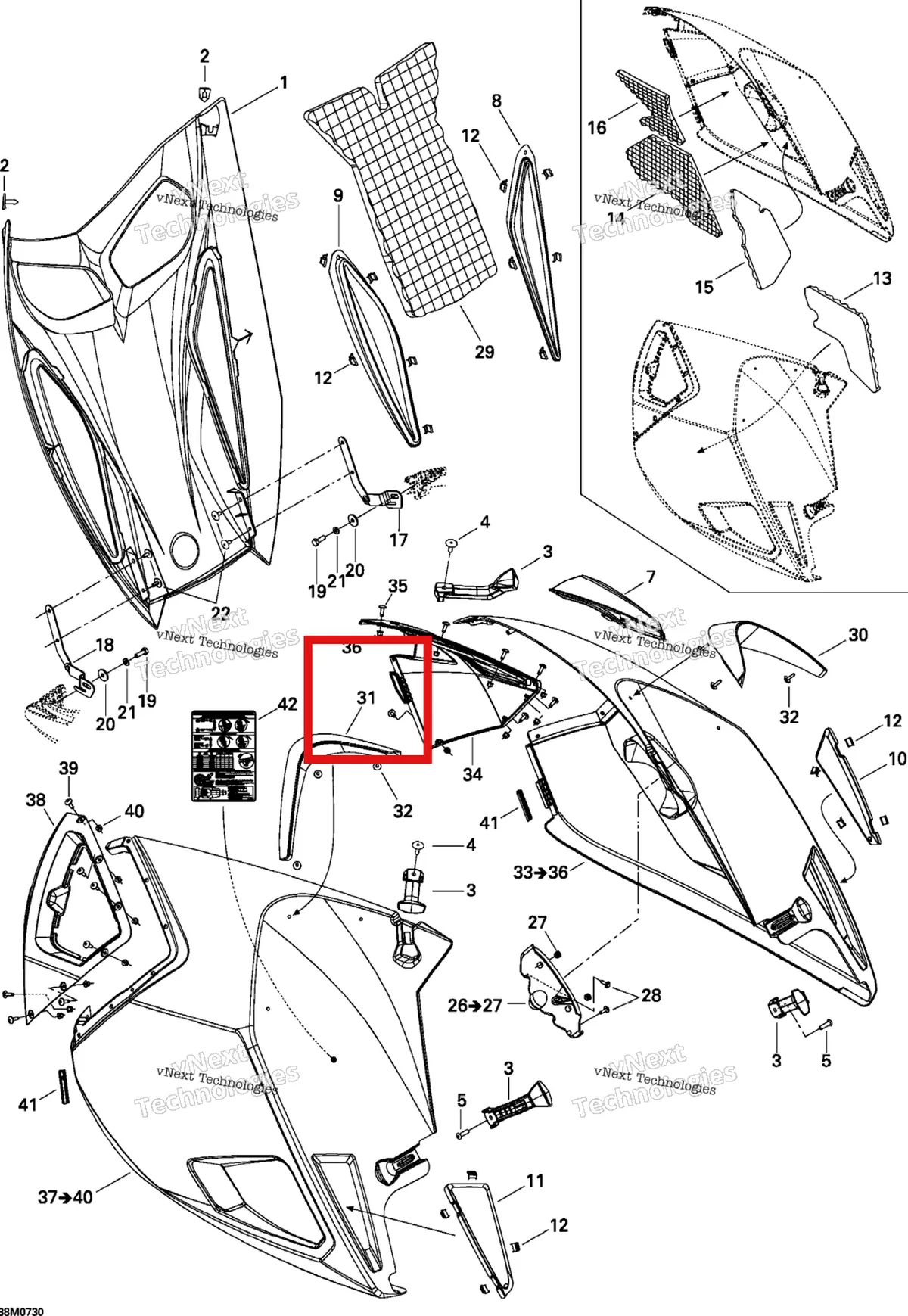 Деталь 517303142 на схеме узла 2007 Ski-Doo MACH Z Adrenaline Hood