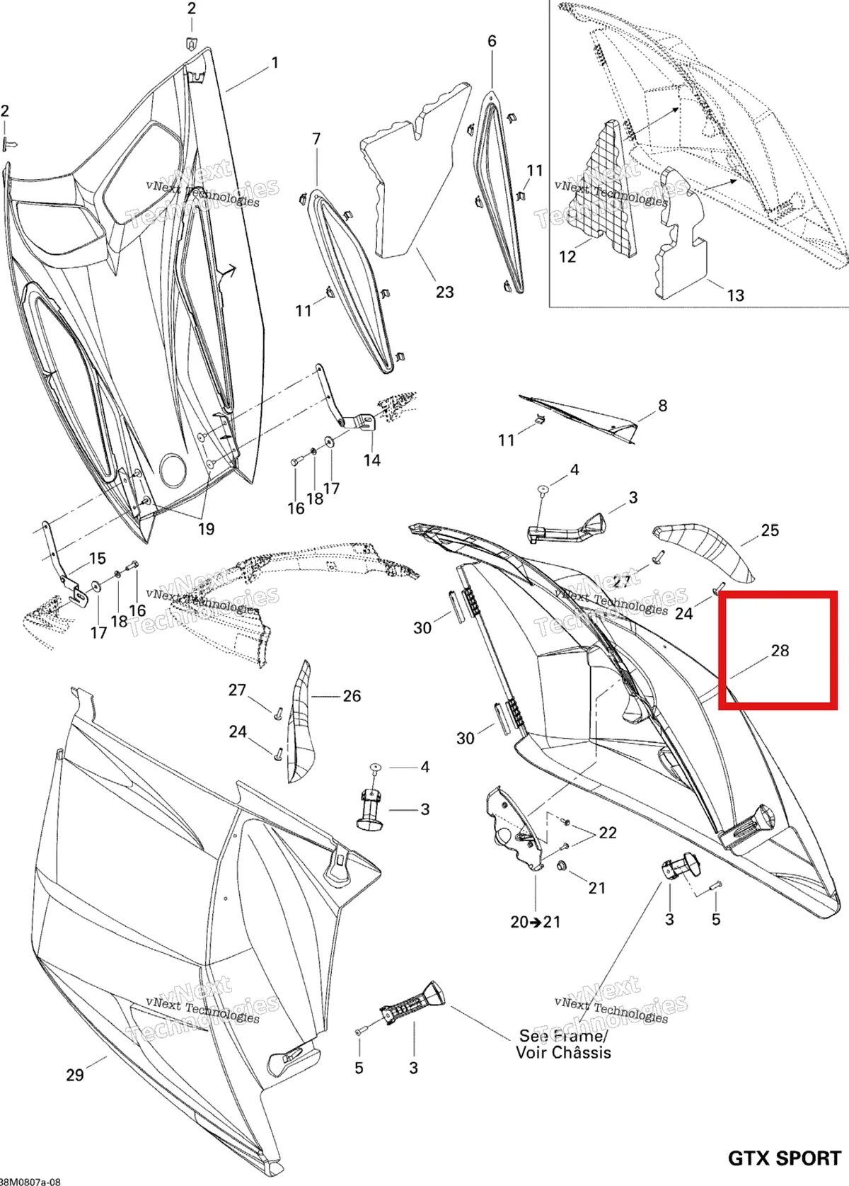 Деталь 517303179 на схеме узла 2008 Ski-Doo GTX SPORT 600 HO SDI Hood Sport