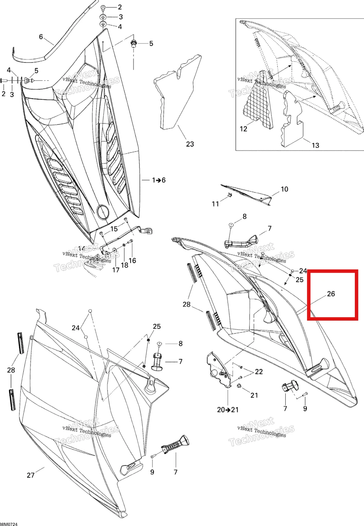Деталь 517303180 на схеме узла 2007 Ski-Doo MX Z XRS 600 HO SDI Hood