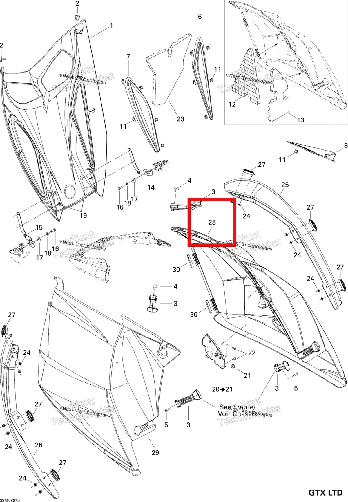 Деталь 517303181 на схеме узла 2008 Ski-Doo GTX LTD 600 HO SDI Hood Ltd