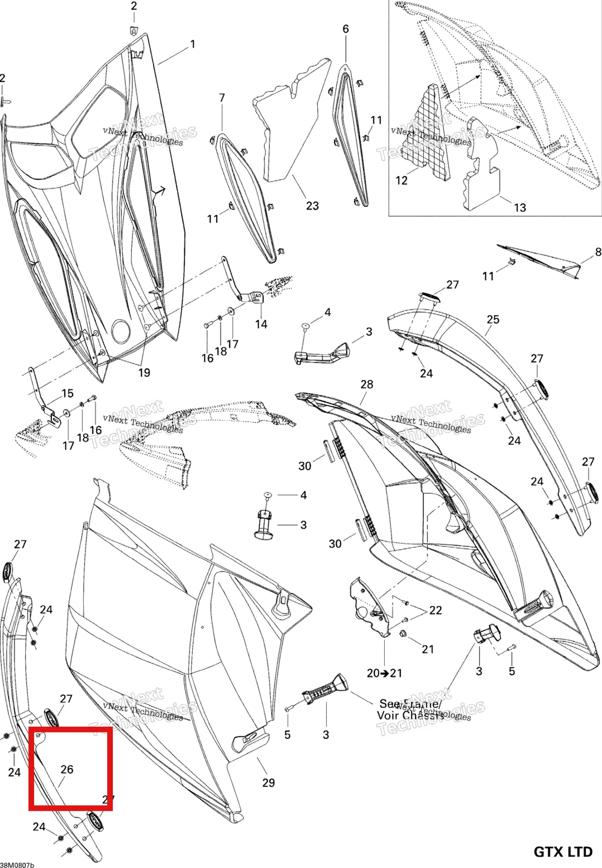Деталь 517303249 на схеме узла 2008 Ski-Doo GTX LTD 600 HO SDI Hood Ltd