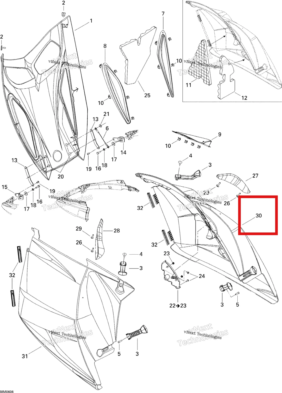 Деталь 517303260 на схеме узла 2006 Ski-Doo GSX 500SS Hood 500