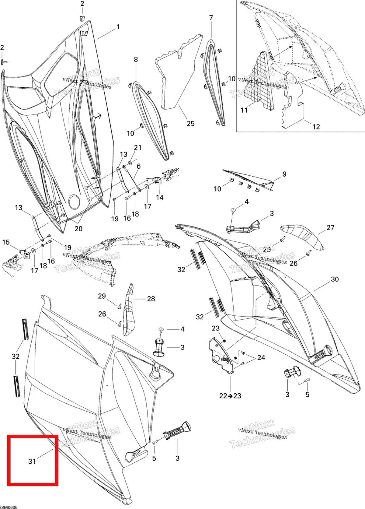 Деталь 517303261 на схеме узла 2006 Ski-Doo GSX 500SS Hood 500