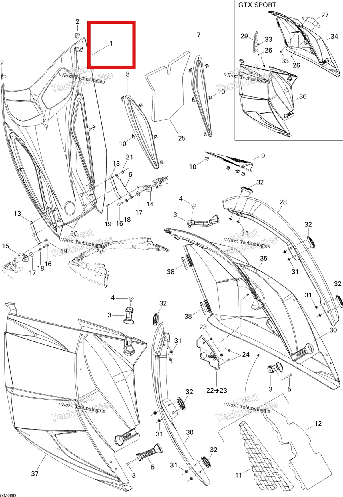 Деталь 517303285 на схеме узла 2006 Ski-Doo GTX 600 HO SDI Hood
