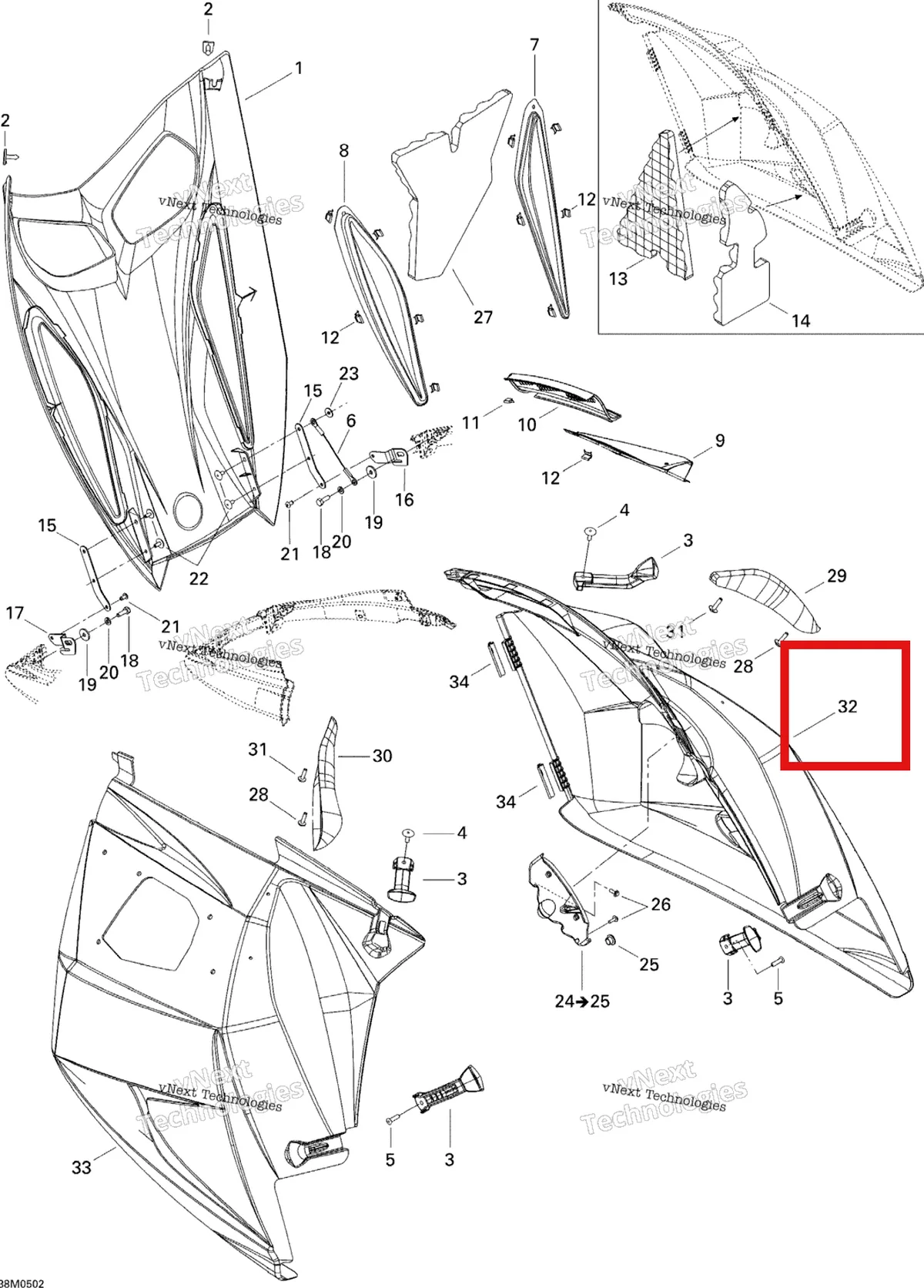 Деталь 517303319 на схеме узла 2005 Ski-Doo GSX 380F Hood
