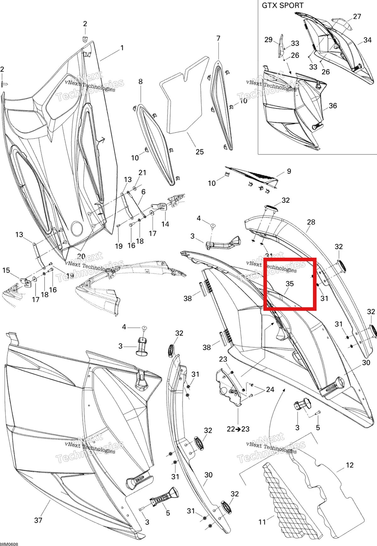 Деталь 517303323 на схеме узла 2006 Ski-Doo GTX 600 HO SDI Hood