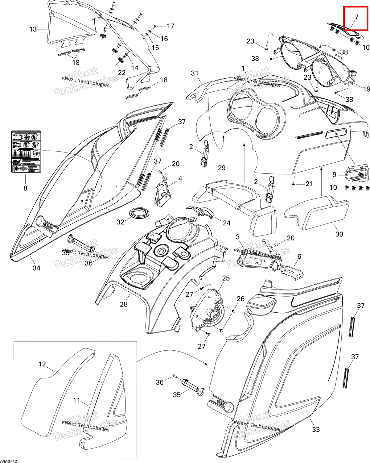 Деталь 517303331 (Деталь Center Hood Grill) на схеме узла 2007 Ski-Doo Expedition Sport 550F Hood