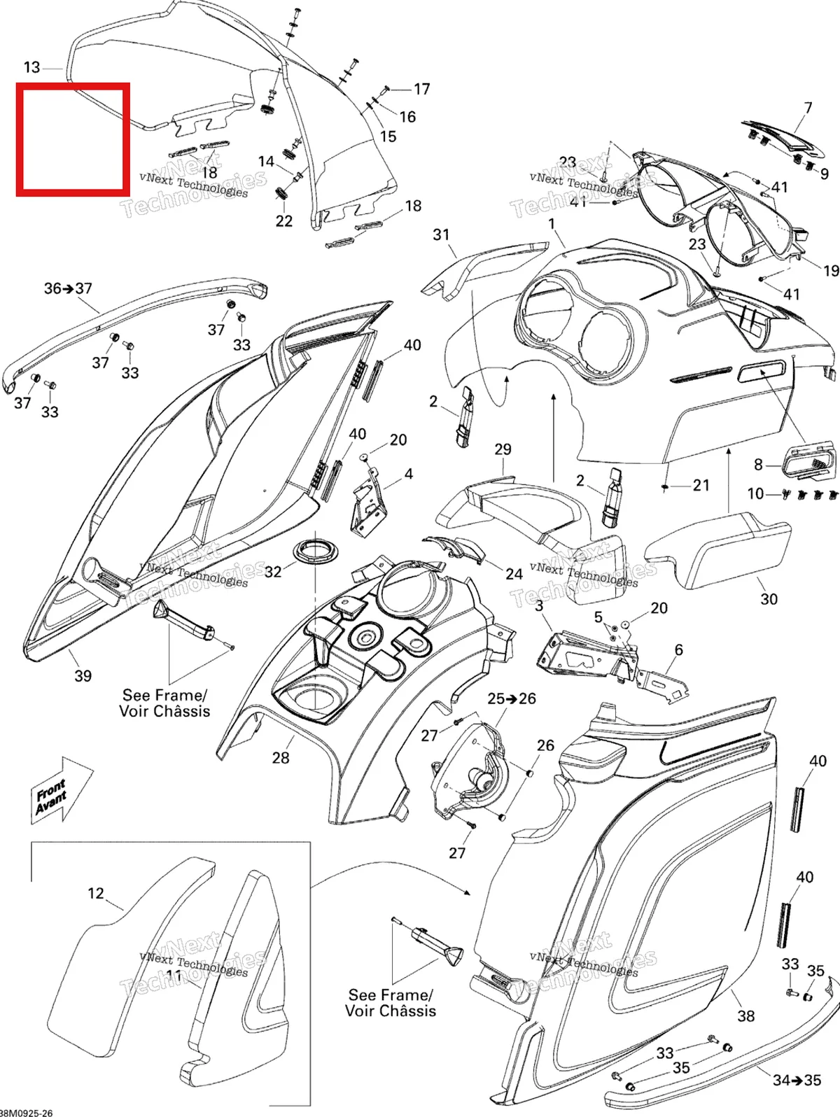 Деталь 517303348 на схеме узла 2009 Ski-Doo Freestyle Back Country Hood