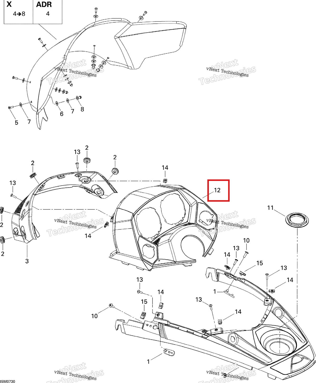 Деталь 517303357 на схеме узла 2007 Ski-Doo MACH Z Adrenaline Windshield And Console Adr