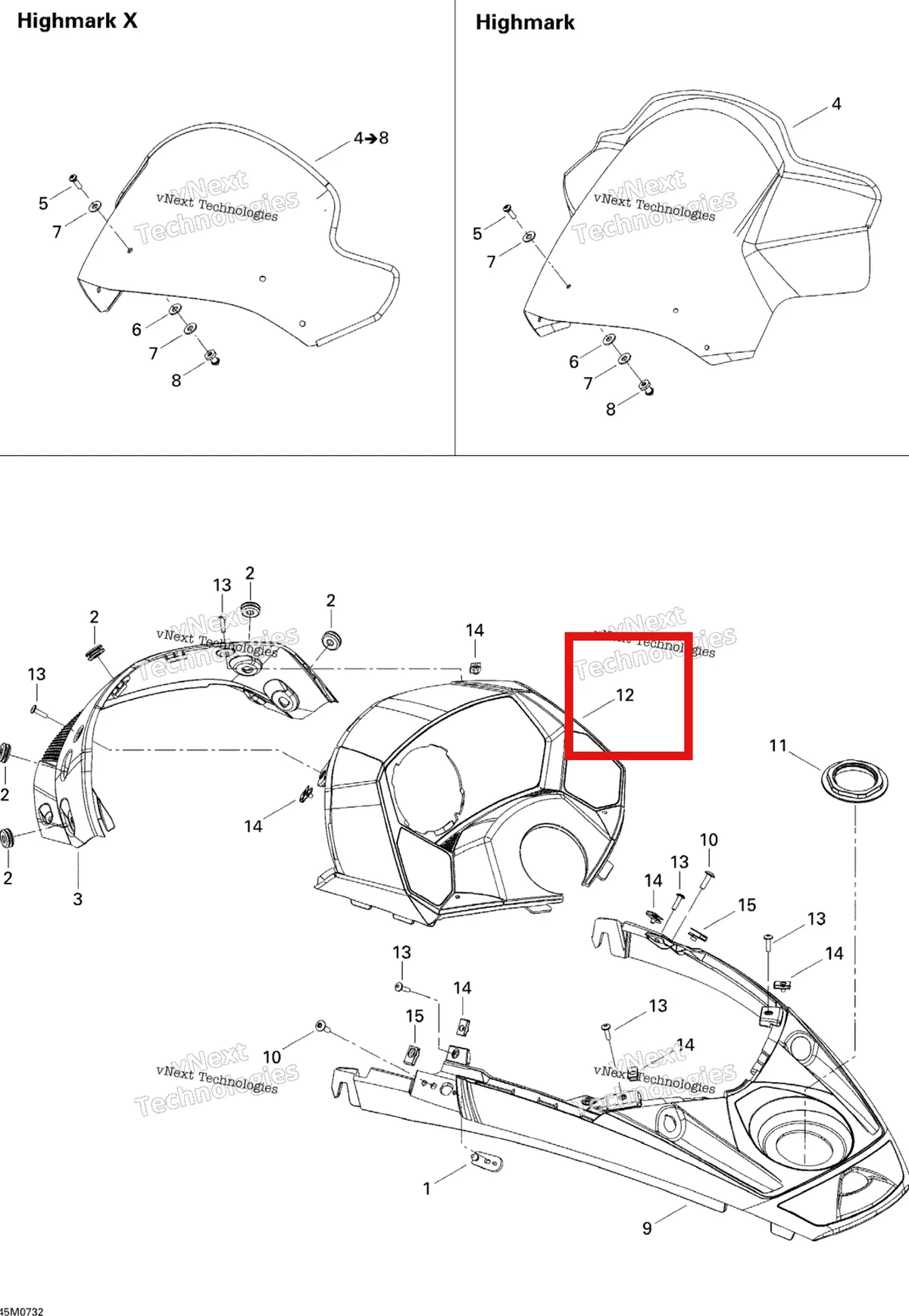 Деталь 517303358 на схеме узла 2007 Ski-Doo Summit Highmark & Highmark X 1000 SDI Windshield And Console
