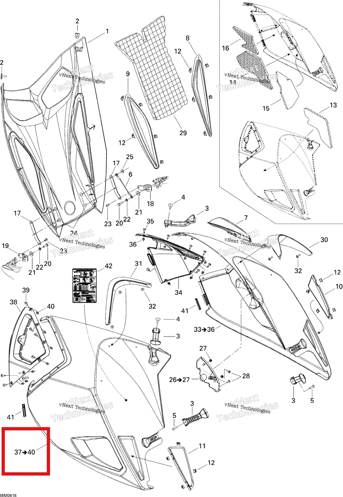 Деталь 517303376 на схеме узла 2006 Ski-Doo Mach Z 1000 SDI Adrenaline & X Hood