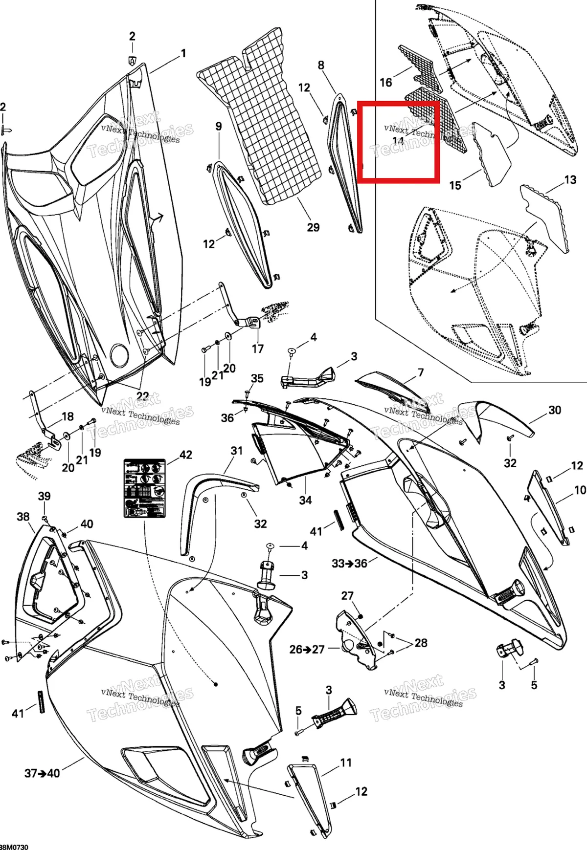 Деталь 517303393 на схеме узла 2007 Ski-Doo MACH Z Adrenaline Hood