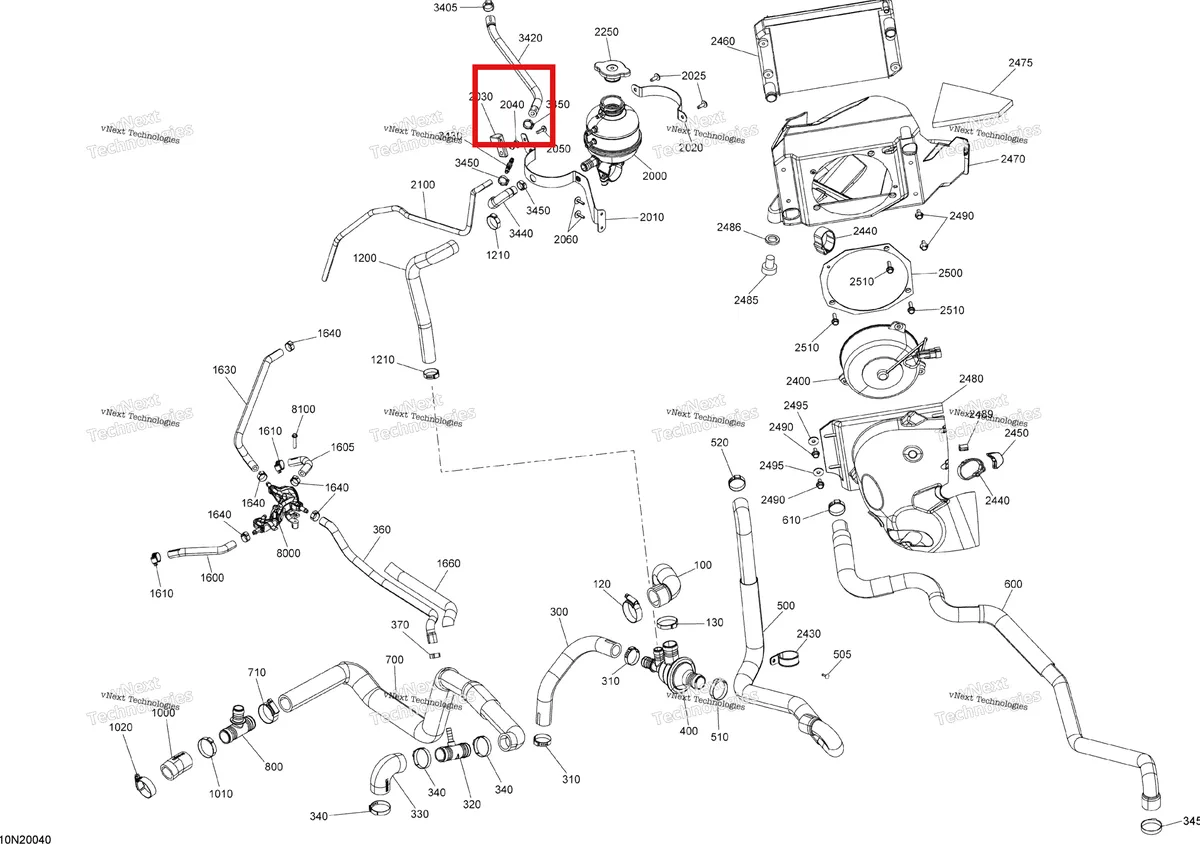 Деталь 517303439 (Штифт) на схеме узла 2020 Ski-Doo SKANDIC WT 600HO E-TEC Cooling - System