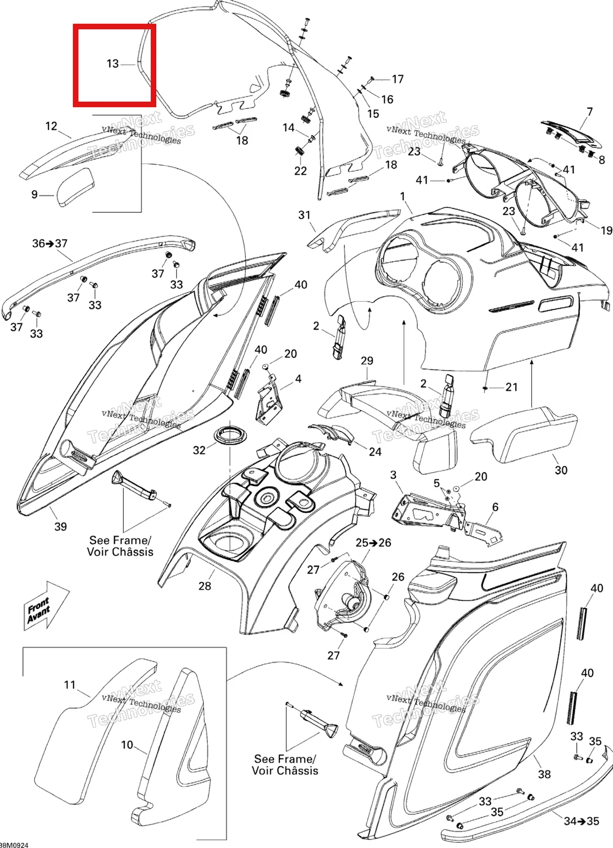 Деталь 517303440 (Деталь Windshield, High) на схеме узла 2009 Ski-Doo Skandic Tundra Hood