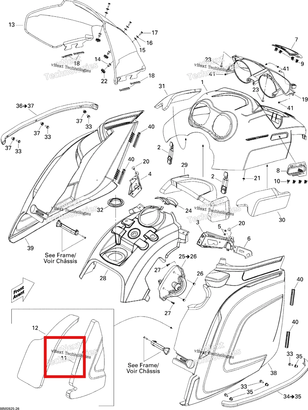 Деталь 517303456 (Деталь Rh Panel Foam, Front) на схеме узла 2009 Ski-Doo Skandic Tundra LT 550F Hood