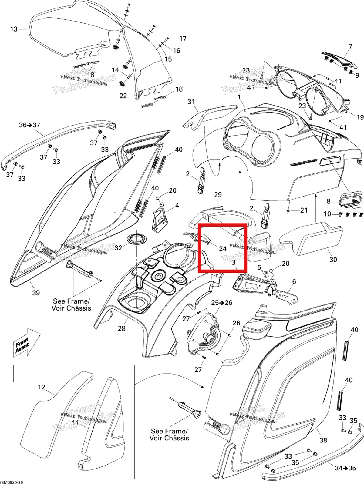 Деталь 517303458 (Деталь Console Cap) на схеме узла 2009 Ski-Doo Skandic Tundra LT 550F Hood
