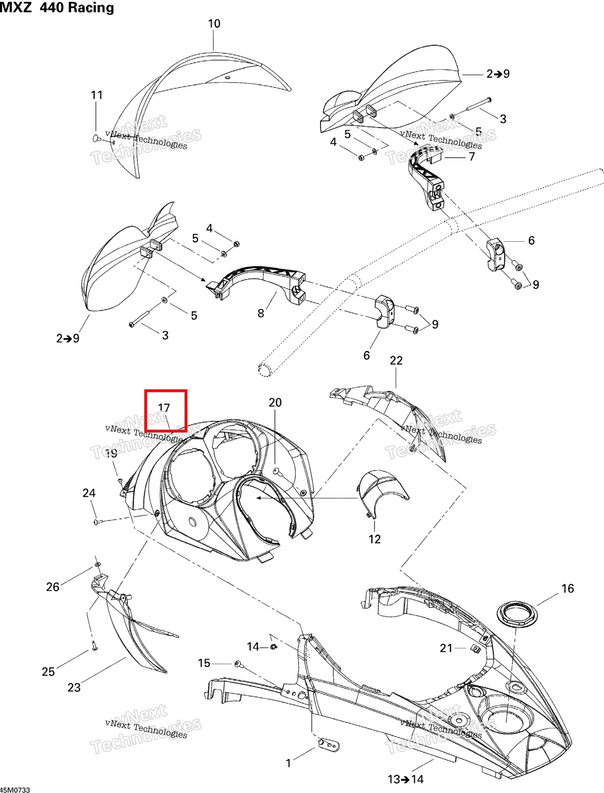 Деталь 517303472 на схеме узла 2007 Ski-Doo MX Z 440X Racing Windshield And Console