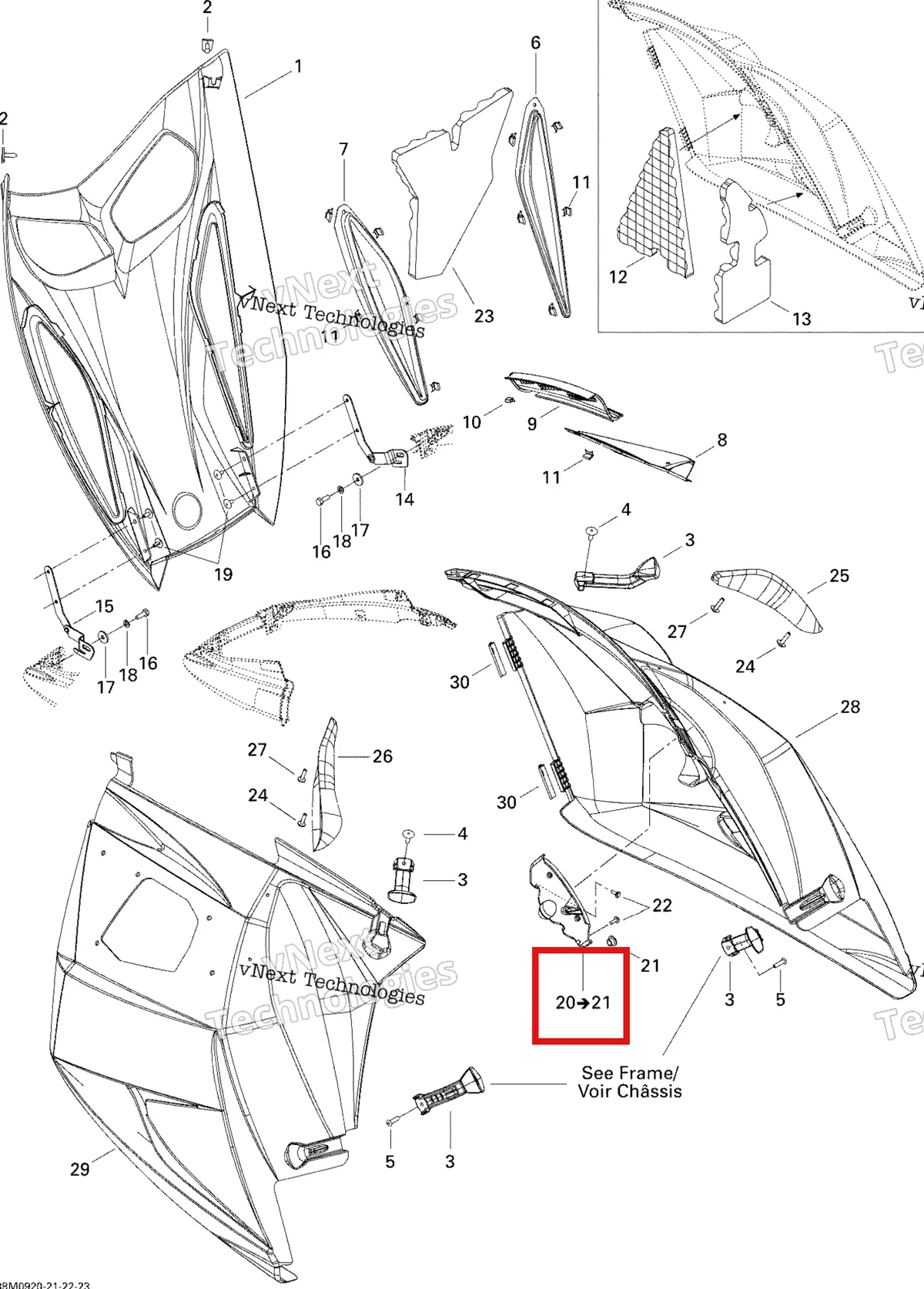 Деталь 517303482 (Деталь Rh Console. Includes 30 To 31) на схеме узла 2009 Ski-Doo GSX Fan Hood