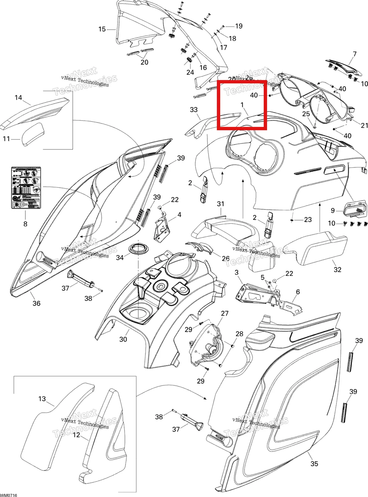Деталь 517303515 на схеме узла 2007 Ski-Doo Freestyle Session 300F Hood 300F