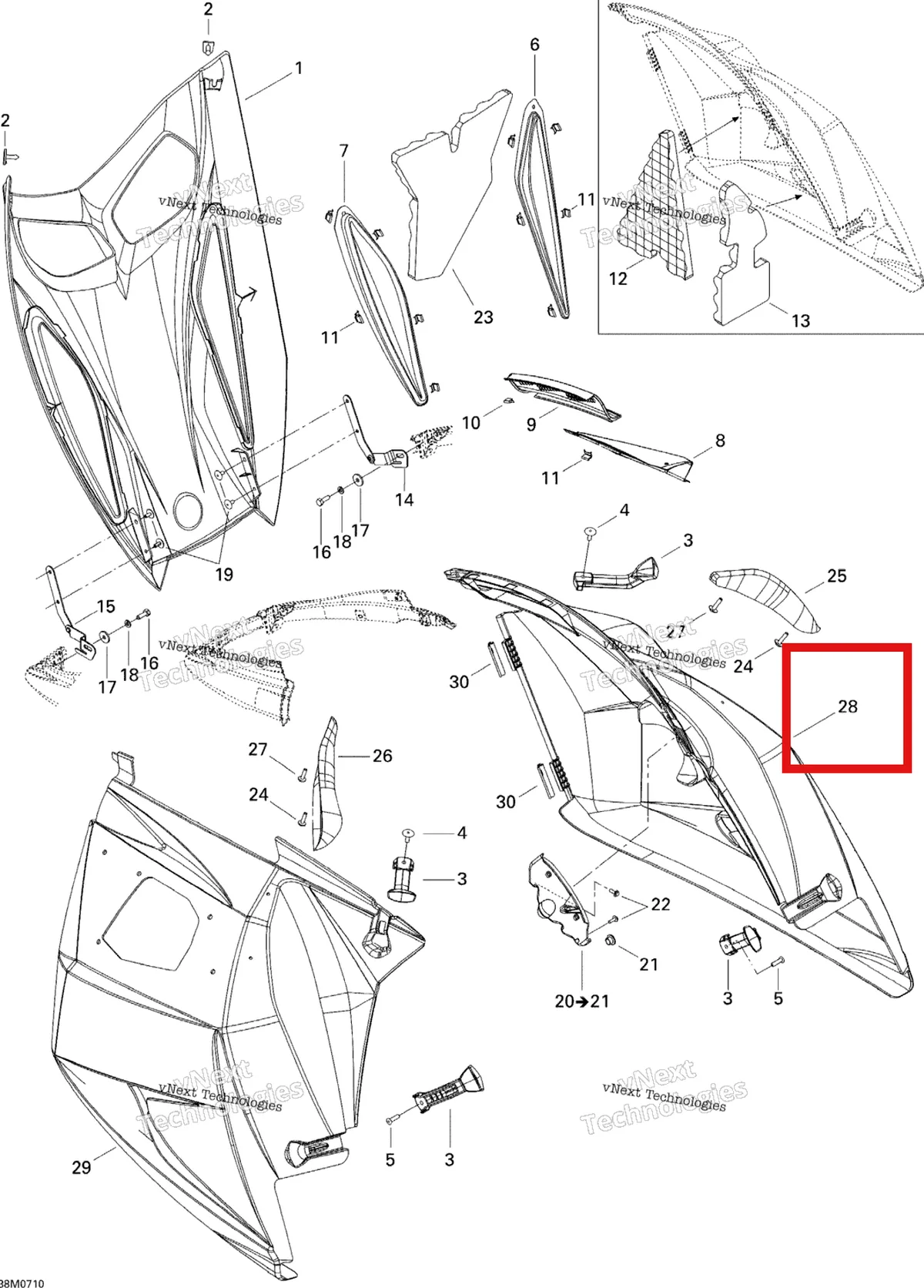 Деталь 517303536 на схеме узла 2007 Ski-Doo GTX 550F Hood