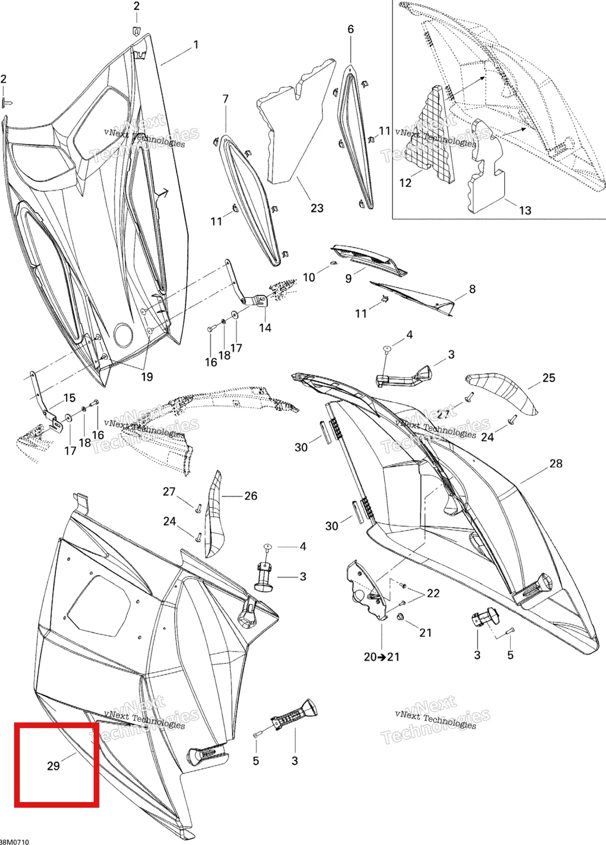 Деталь 517303537 на схеме узла 2007 Ski-Doo GTX 550F Hood