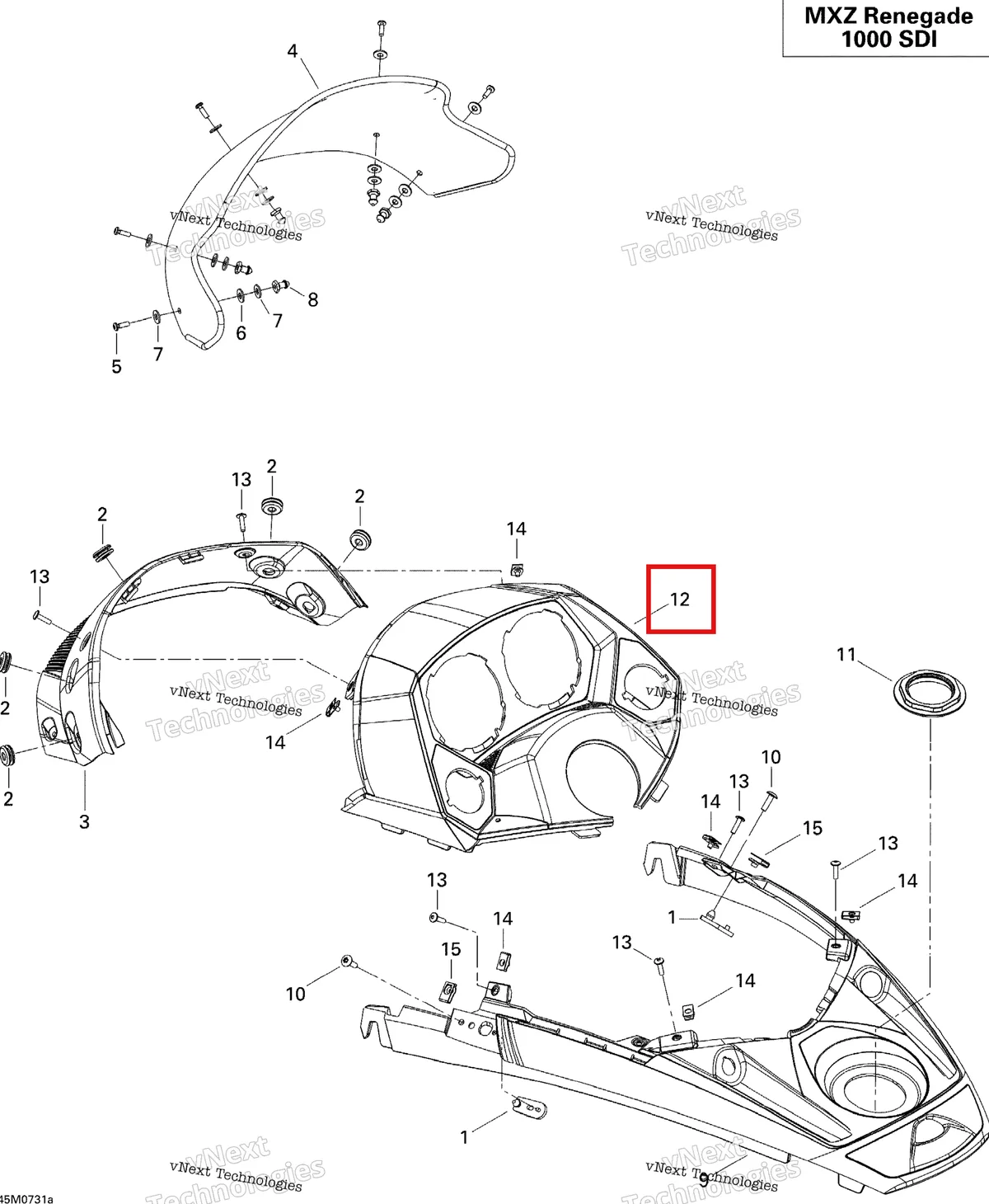 Деталь 517303547 на схеме узла 2007 Ski-Doo MX Z 1000 SDI Renegade RT Windshield And Console Renegade