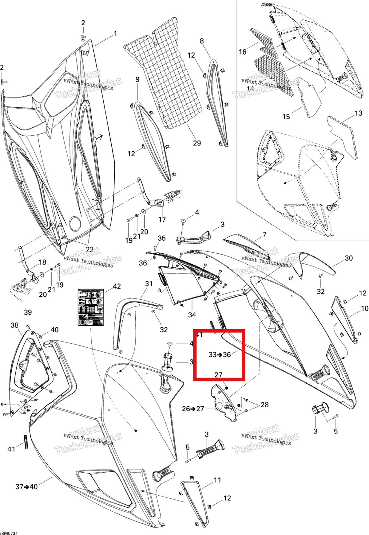 Деталь 517303548 на схеме узла 2007 Ski-Doo MX Z 1000 SDI Renegade RT Hood