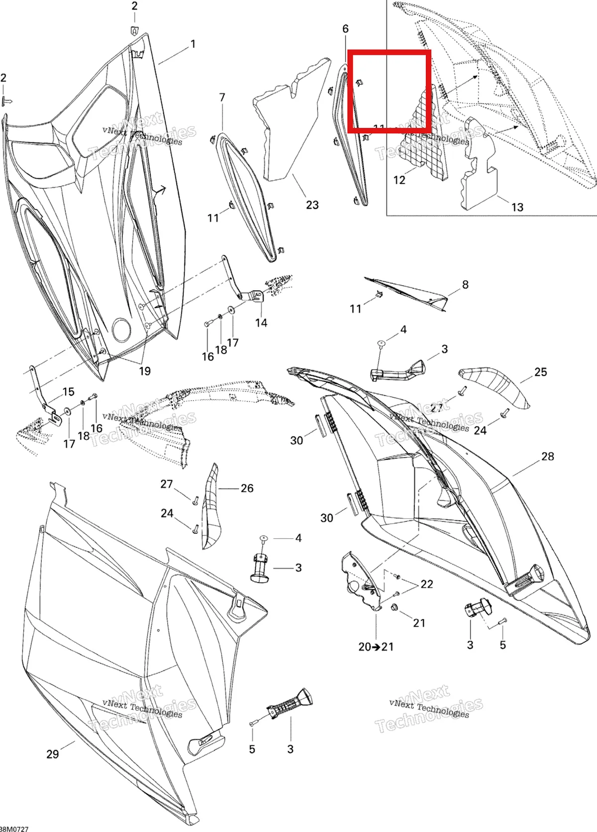 Деталь 517303574 на схеме узла 2007 Ski-Doo Summit Adrenaline 600HO SDI Hood