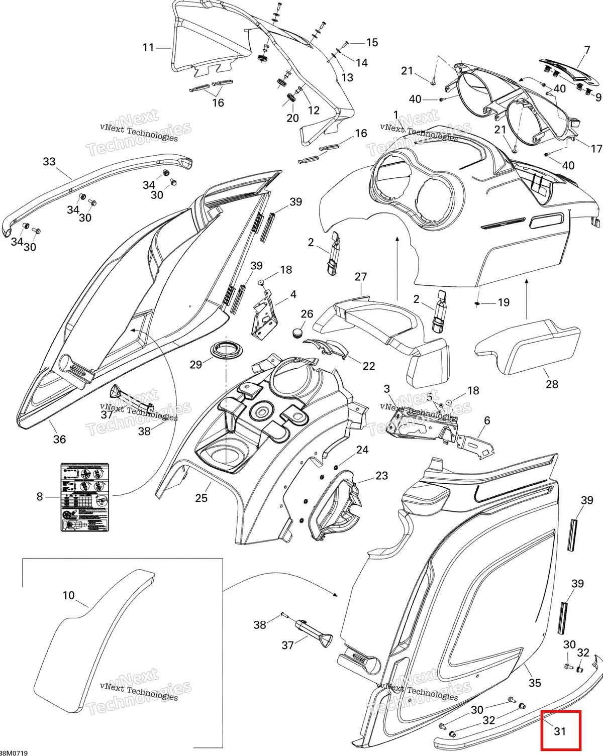 Деталь 517303577 (Деталь Rh Side Bumper. Includes 39 To 40) на схеме узла 2007 Ski-Doo Skandic Tundra V-800 Hood