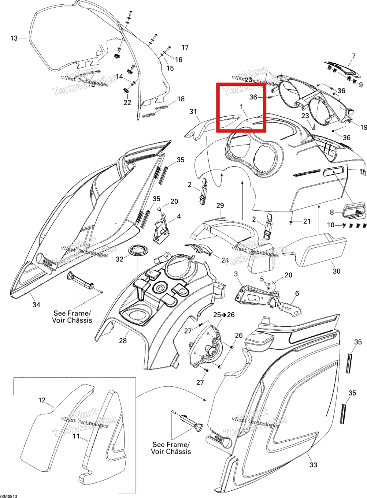 Деталь 517303585 на схеме узла 2008 Ski-Doo Expedition Sport 550F Hood