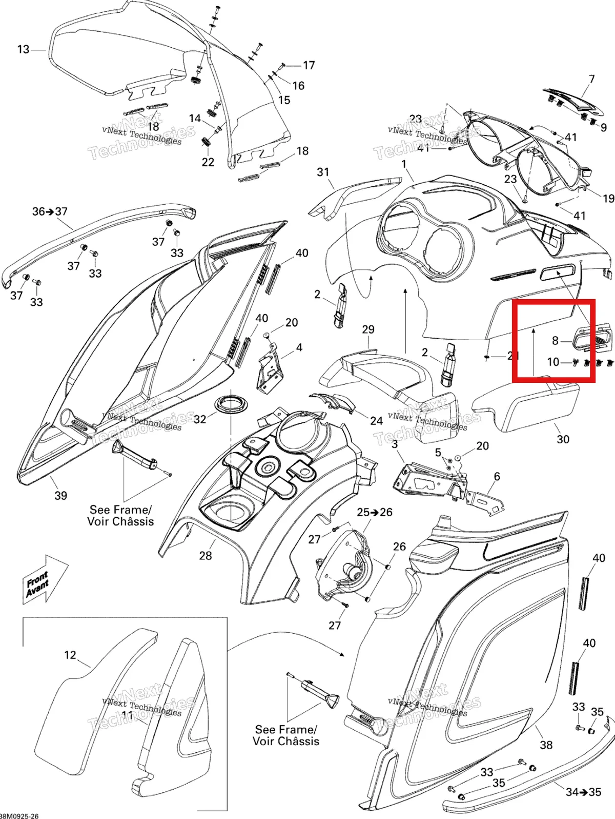 Деталь 517303586 (Деталь Rh Hood Grill. 550f) на схеме узла 2009 Ski-Doo Skandic Tundra LT 550F Hood