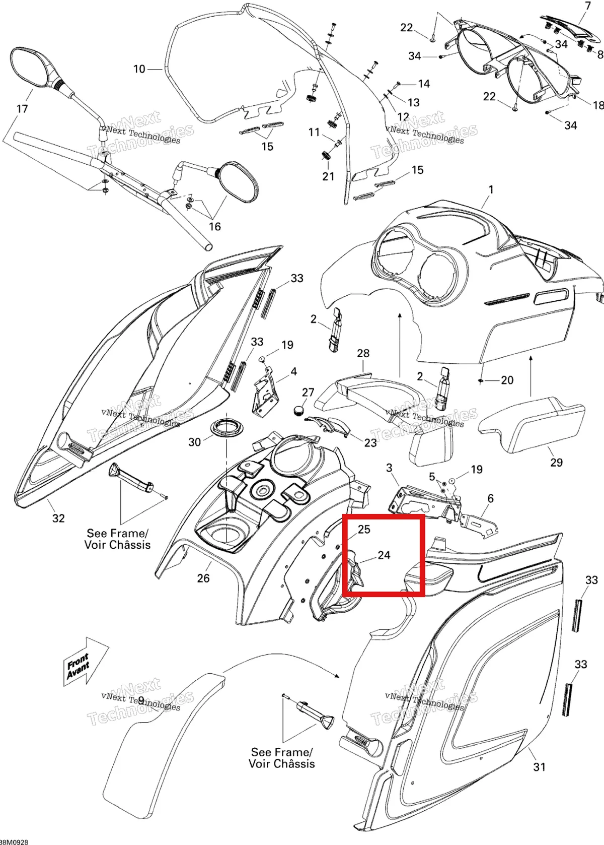 Деталь 517303589 (Деталь Rh Console) на схеме узла 2009 Ski-Doo Legend Touring Hood