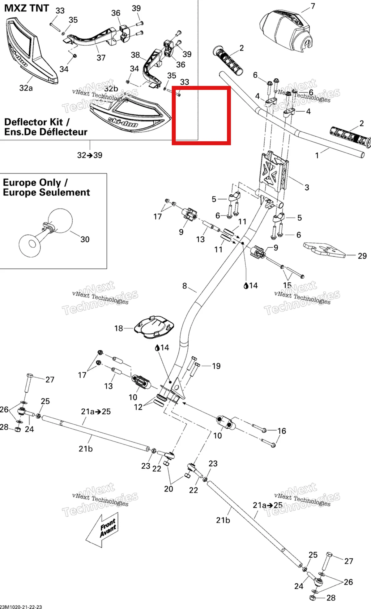 Деталь 517303590 (Суппорт) на схеме узла 2010 Ski-Doo MX Z TNT 550F Steering