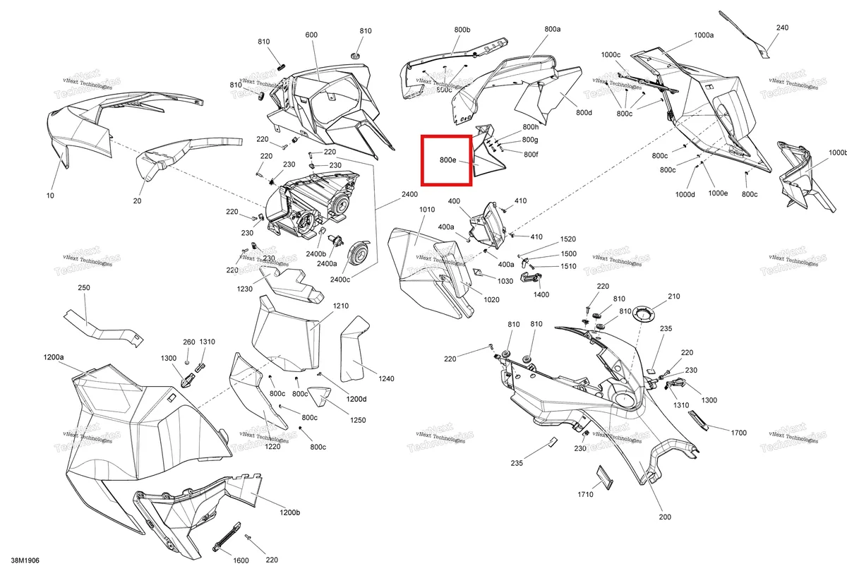Деталь 517303605 (Деталь Lh Air Deflector) на схеме узла 2019 Ski-Doo SUMMIT 600 CARB Hood 600 Carb