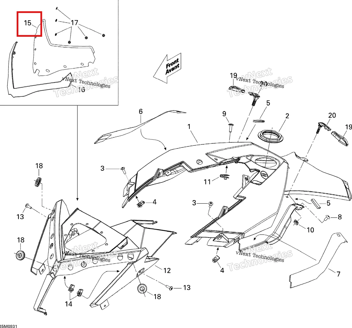 Деталь 517303621 на схеме узла 2009 Ski-Doo MX Z X 600RS Windshield And Console