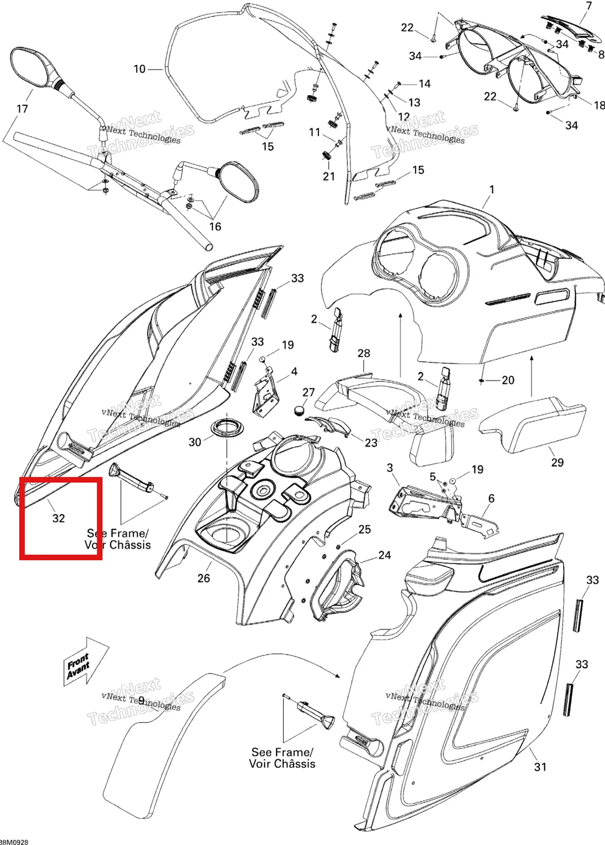 Деталь 517303633 на схеме узла 2009 Ski-Doo Legend Touring Hood