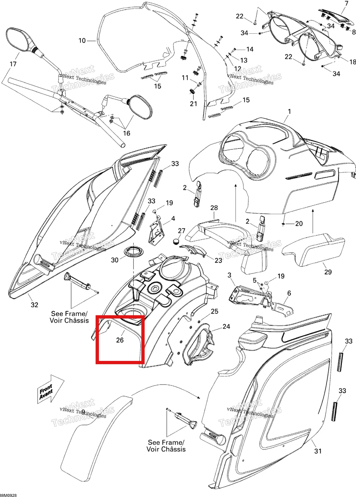 Деталь 517303641 (Деталь Center Console. Adventure) на схеме узла 2009 Ski-Doo Legend Touring Hood