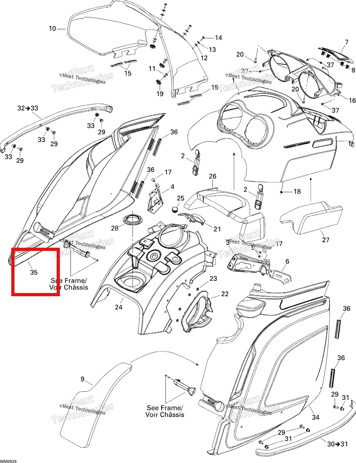 Деталь 517303642 (Деталь Lh Panel) на схеме узла 2009 Ski-Doo Skandic Tundra LT V800 4-TEC Hood
